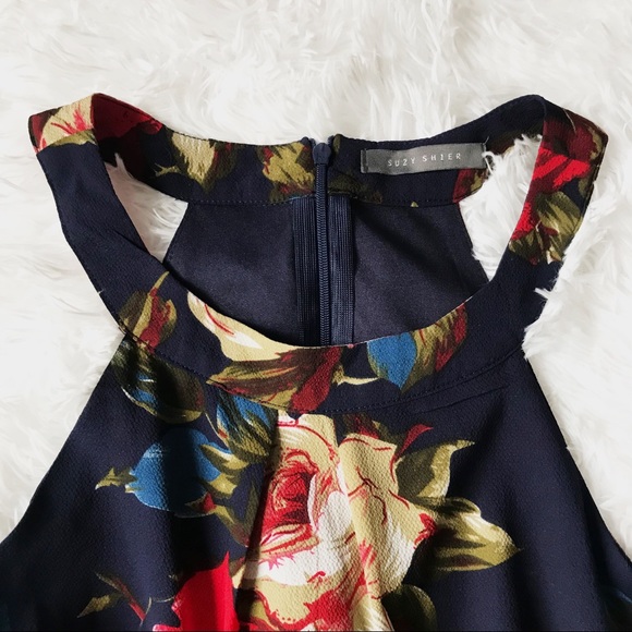 SUZY SHIER Navy Blue Halter Top High Low Dress EUC - Picture 2 of 6